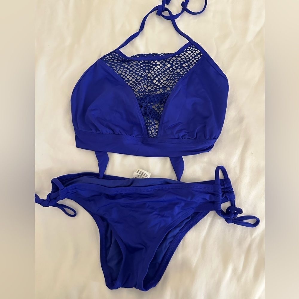 Mossimo Halter Top Bikini and bottom Royal Blue Large Top XS Bottom